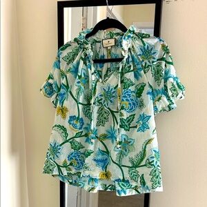 Tuckernuck Blue and Green Floral Blouse